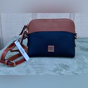 Dooney & Bourke Black and Tan Pebbled Leather Cameron Crossbody Bag